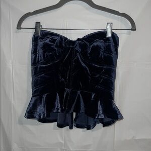 Dark Blue Velvet Strapless Peplum Style Top